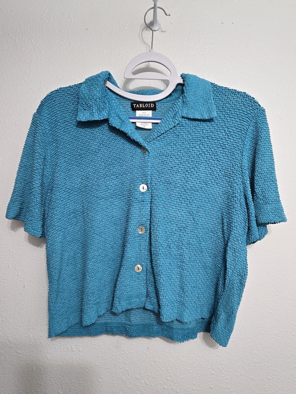 Tabloid Women's Teal Button-Up Short Sleeve Top Size 10